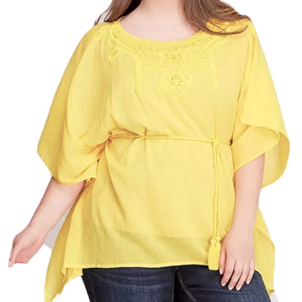 GUC Lane Bryant Embroidered Gauze Artsy BOHO Peasant Top  Blouse Tunic Sz 22/24